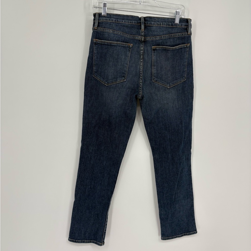 Frame Denim Dark Indigo Straight Leg Jeans with Knee Rip - Picture 4 of 8